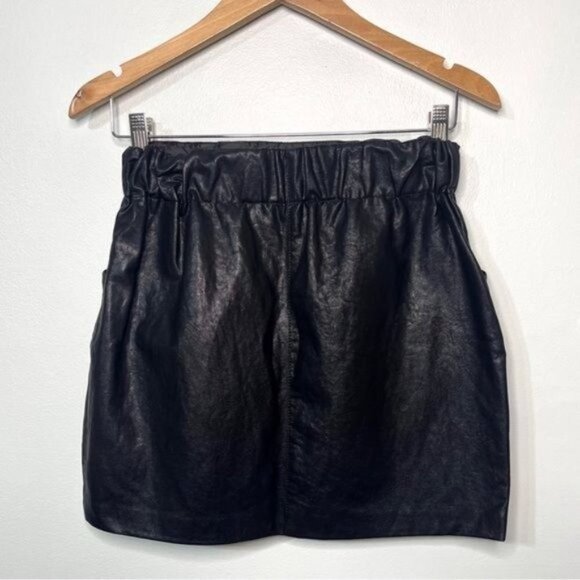 Zara Black Faux Leather High Rise Paperbag Mini Skirt with Pockets XS - Picture 5 of 11
